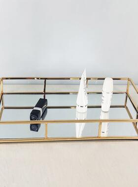 欧式镜面托盘玻璃水果盘金属装饰化妆饰品女收纳盒工艺品电镀摆件