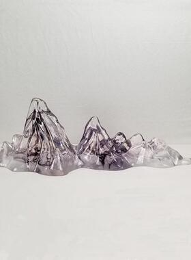 酒店玄关创意摆件透明树脂雕塑冰山拉丝灰透摆件