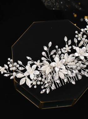 Silver Color Flower Hair Comb Clip Girls Handmade Alloy Pear