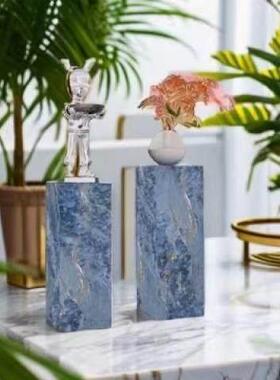 新款孔雀蓝岩板花架家居客厅酒店会所办公室摆件底座落地展示台