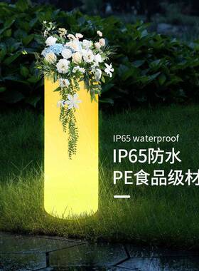 LED大圆桶花盆户外庭院装饰灯花盆容器家用花盆小夜灯发光花盆