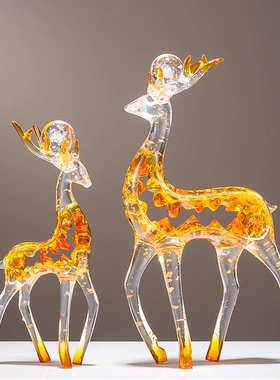 轻奢高档招财鹿摆件一对客厅酒柜电视柜办公室家居高级感装饰礼品