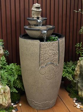 户外庭院瀑造布鱼池循流水摆件环水中式茶室阳景FUN装饰台水系景