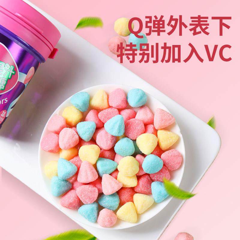 倍顺事珍果汁软糖逗豆糖彩虹豆混合水果口味按压式罐装糖果零食,淘宝优惠券,粉丝福利购,淘宝优惠卷