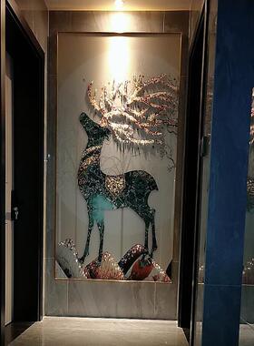金鹿入户玄关装饰画镶钻晶瓷画北欧现代简约走廊过道轻奢高端挂画