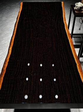 黑檀木办公桌老板桌奥坎餐桌原木整块实木大板桌茶桌全实木茶台