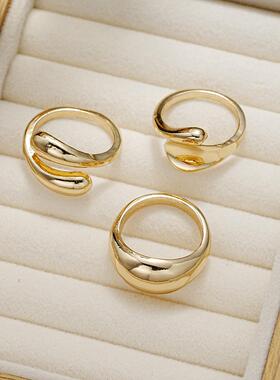 Rings set of 3 pieces金色不规则开 口戒指3件套个性气质食指戒