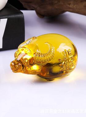 新款水晶牛摆件琉璃牛工艺品牛年礼品办公室家居装饰摆件黄水晶