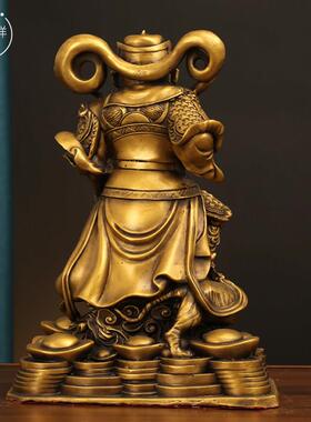 纯黄铜武财神摆件赵公明骑虎像供奉赵元帅摆件铜五路财神佛像大号