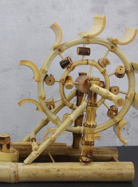 竹子纺线车 竹制创意装饰品 竹根工艺品 竹根小水车小摆件 竹制品