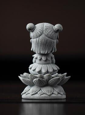 青砂石哪吒小摆件桌面茶桌茶宠装饰品创意莲花底座工艺品增高坐台