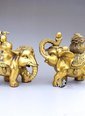 纯铜大象摆件 驮葫芦钱袋一对财福招财象 家居办公室工艺品摆饰