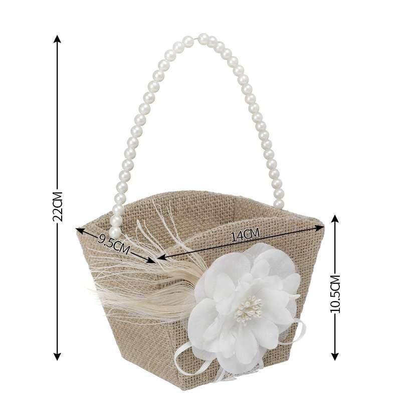 花童篮子珍珠手柄粗麻布黄麻篮婚礼手提麻布花篮戒枕套装喜糖喜庆,淘宝优惠券,粉丝福利购,淘宝优惠卷