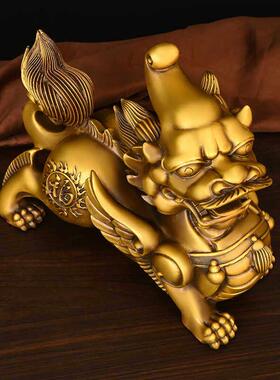纯黄铜飞天貔貅摆件家居客厅玄关装饰独角貔貅福字赐福貔貅吉祥物