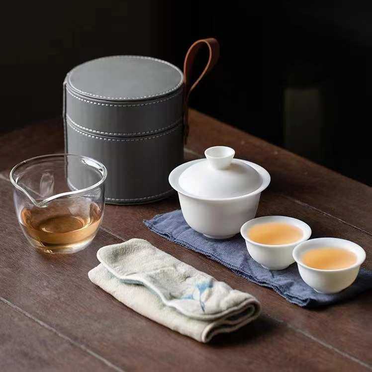 高档羊脂玉瓷快客杯盖碗茶杯户外旅行茶具便携式包泡茶功夫小套装,淘宝优惠券,粉丝福利购,淘宝优惠卷