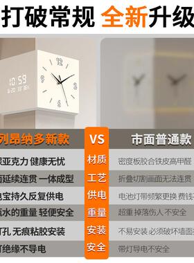 简约拐角挂钟客厅2025新款多功能电子表挂墙转角时钟高级感防撞护