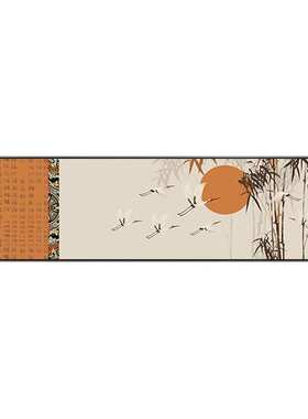 如云情 新中式卧室装饰画主卧床头橙色挂画横幅简约花鸟植物壁画