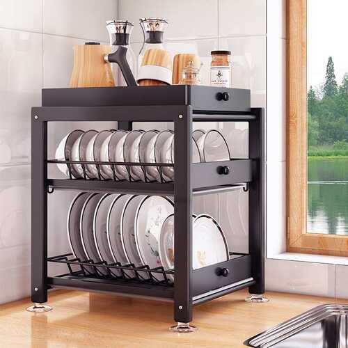 碗碟收纳架沥水家用厨房抽拉式台式置物架碗盘架碗筷收纳盒碗柜架 - 图3