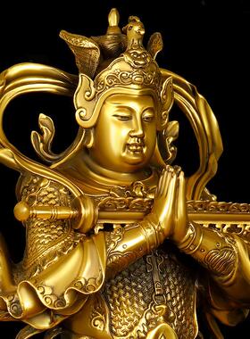 铜韦陀佛像伽蓝铜像摆件韦陀菩萨护法佛堂供奉神像工艺品家居装饰