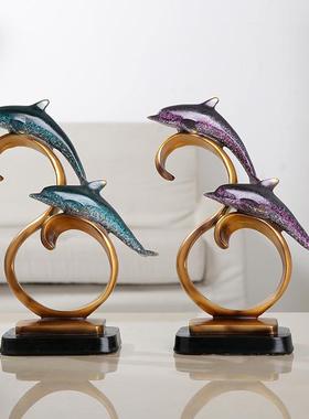 欧式树脂工艺品海豚摆件创意玄关家居客厅书房卧室隔板礼品摆设