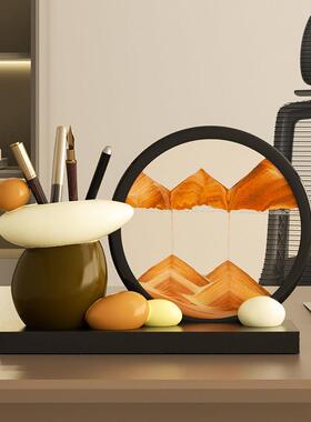 时来运转笔筒流沙画 画摆件客厅办公室桌面装饰品乔迁毕业送老师