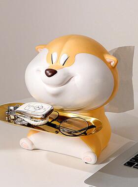 可爱柴犬家用纸巾盒玄关托 托盘收纳摆件桌面客厅茶几电视柜卫生