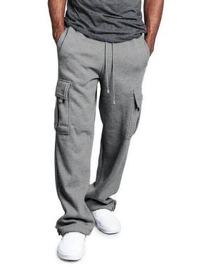 Men's drawstring elastic waist solid color pocket pants