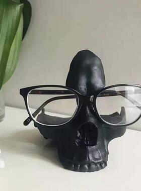 哥特风骷髅头眼镜支架收纳奇特搞怪礼物房间装饰工位桌面创意摆件