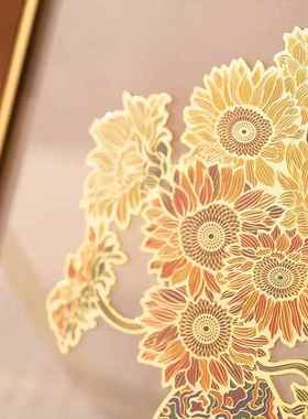 正品台朱仁铜燃烧炳的向日葵桌屏桌面装饰精致桌书床头柜摆相框装