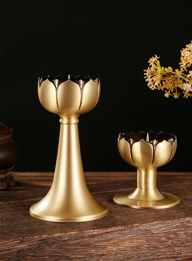 黄铜仿古莲花烛台米进装饰摆件