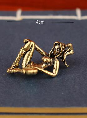 跨境黄铜双马尾小美女桌面摆件摆设装饰品小美女纯黄铜茶几小摆件