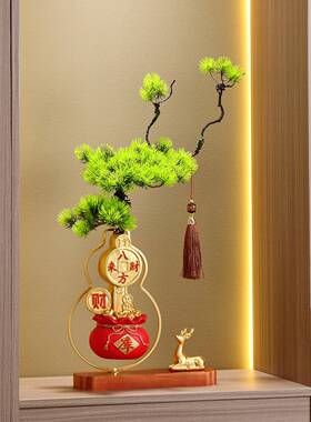 新中式八方来财财库摆件客厅玄关迎客松花瓶搬家礼物乔迁新居礼品