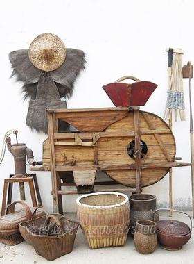 民俗传统旧农具装饰摆件独轮农耕搁板文化农村木犁风车老物件怀旧