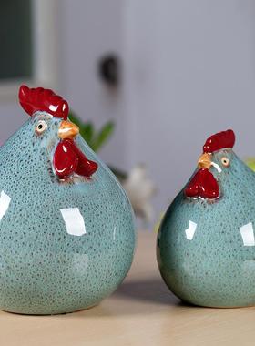 美式田园家居祥陶MJ10瓷胖居胖鸡摆件吉瓷礼品陶对鸡家饰品 新品