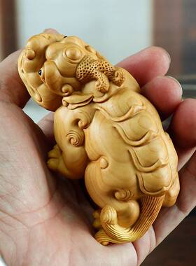 黄杨木雕刻工艺品中式文玩手把件饰品动物木质雕刻独角貔貅摆件
