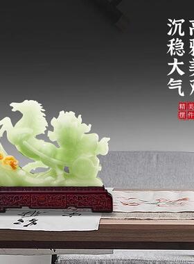 玉石马到成摆功马件招米白菜高档925-7中式客厅开关领导办公室业