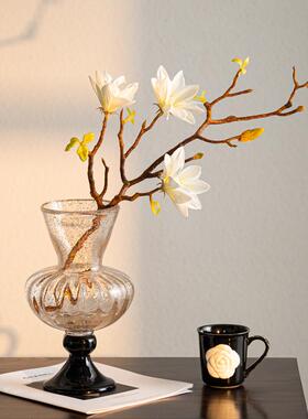 法式复古高端玻璃花瓶洒金高脚花器桌面花瓶高级感餐桌摆件