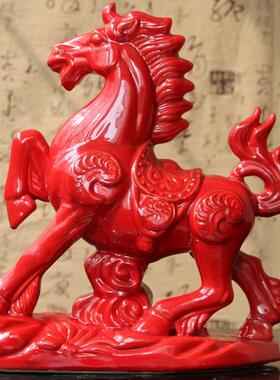 陶瓷红马摆件唐三彩大红色马家居摆设客厅装饰工艺礼品招财办公摆