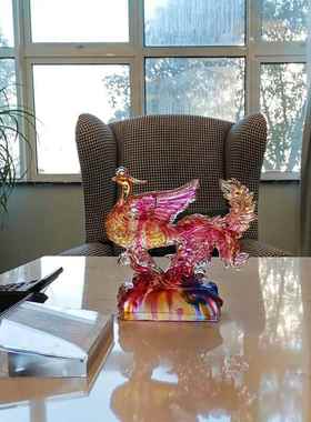 高档琉璃凤凰家摆件饰装九品闺居蜜女性结婚礼物凤舞天工艺品婚庆