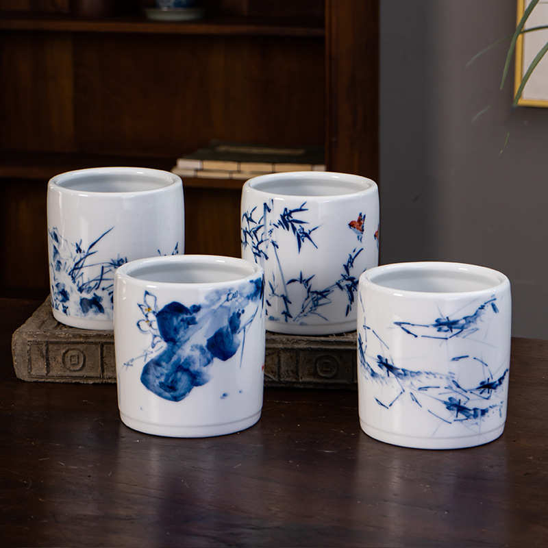 景德镇手绘陶瓷笔筒新中式筷子筒陶瓷小花瓶插花多功能陶瓷摆件纯 - 图0