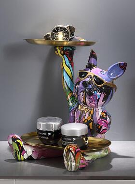 创意狗彩色个性狗法斗539犬饰入户玄关钥匙收摆纳家居装品鞋柜桌