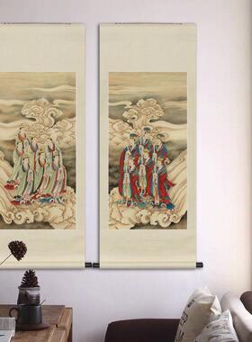 工笔人物国画南斗六星君北斗七星君画像水陆画玄关中式卷轴挂画框