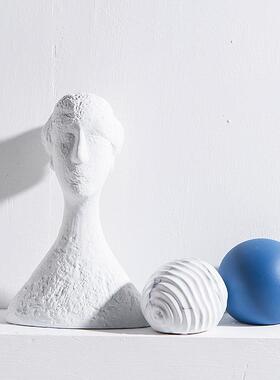 意式抽象人物雕塑摆件艺术白色装饰品样板间客厅玄关书柜摆设