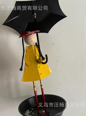 跨境金属雨中撑伞女孩喂鸟器悬挂铁艺小鸟喂食器户外庭院花园装饰