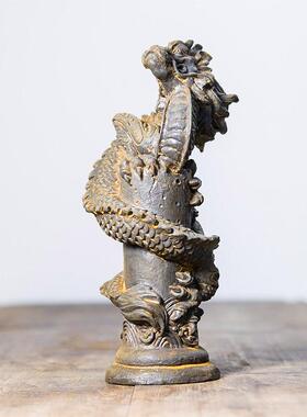 飞龙在天浮雕绕柱摆件工艺品家居桌面茶宠酒柜装饰品文创手工