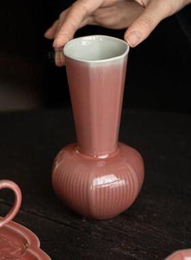 中式复古陶瓷花瓶摆件豇豆红水培花器家用客厅插花装饰品花道花器