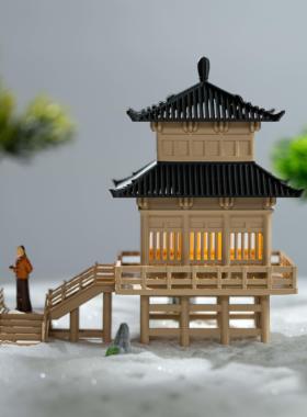 微景观中式古建筑行云阁摆件书房假山水陆缸鱼缸微景观庭院盆景