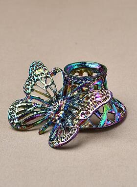 金属彩色蝴蝶摆件支架水晶球底座家居装饰品铁艺工艺品展示架跨境