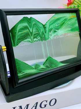 外贸出口批发8寸方形支架旋转款流沙画玻璃工艺礼品家居装饰解压