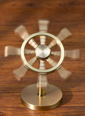 小铜记全铜船舵摆件创意一帆风顺桌面解压神器船舵方向盘旋转领航